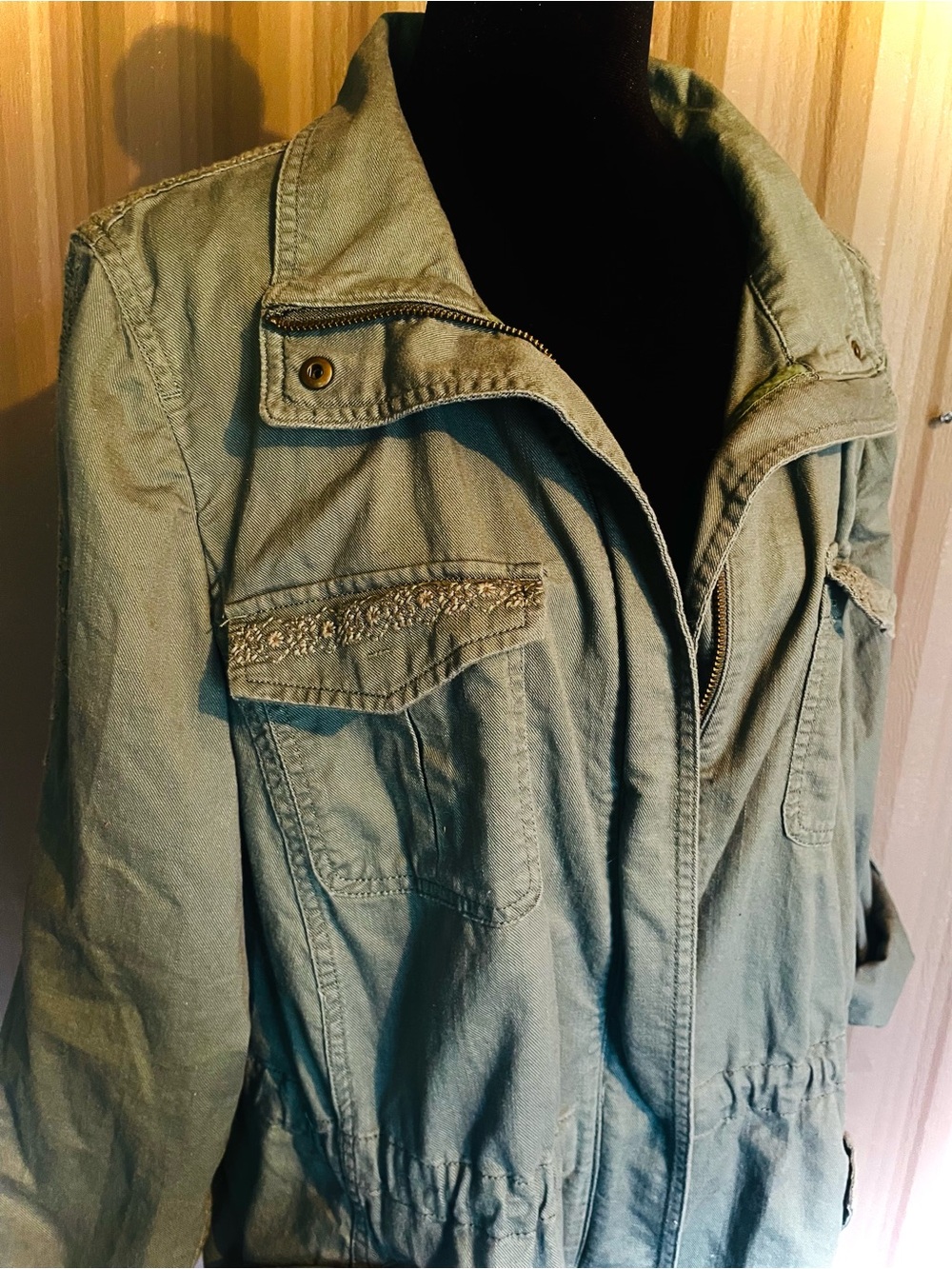 Talbots Woman Utility Safari Jacket Embroidered Army Green Full Zip Cotton 1X